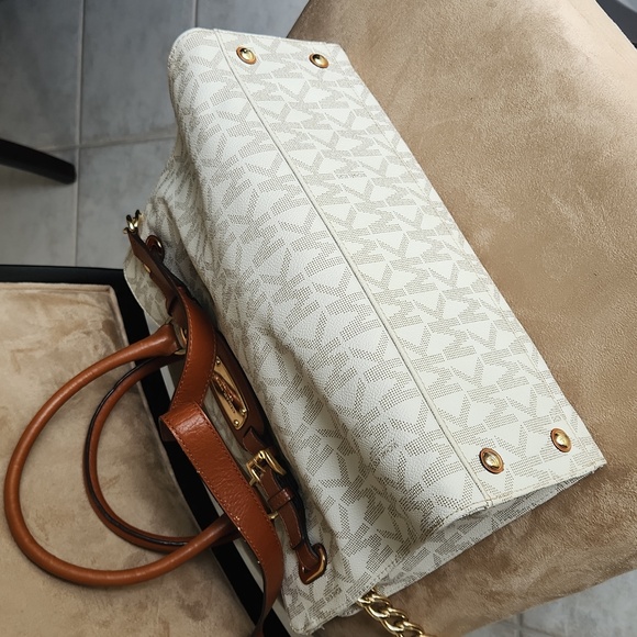 Michael Kors large brown and tan logo monogram tote fancy business shoulder bag - Picture 5 of 17